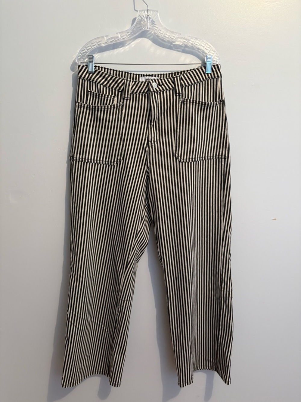 Mica Denim Size 31 Straight Leg Striped Breck Black Gray Jeans Super High Rise - Picture 5 of 16